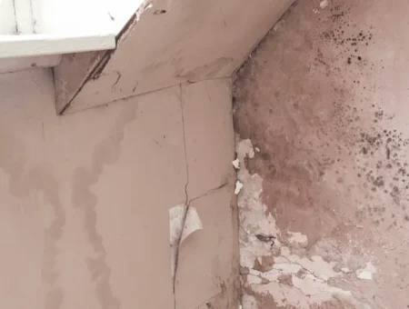 Water damaged walls inside a house with mould appearing