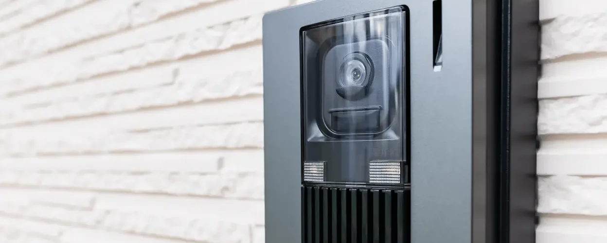A door intercom with a camera acting as a rental property security camera