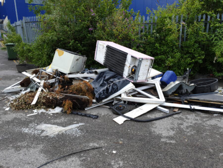 Household appliances being tipped in the road