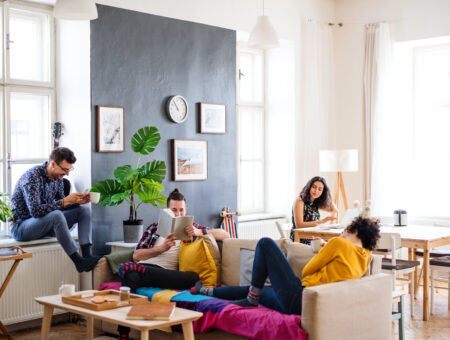 An image of flat mates in a communal area of an HMO