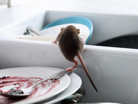 An image of a rat climbing into a sink