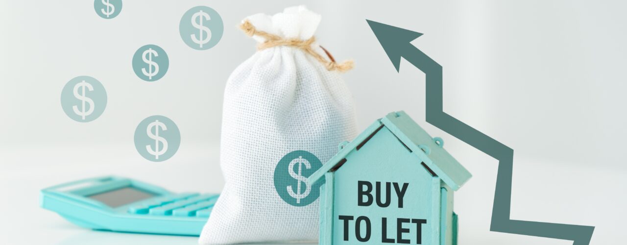 A model house with a sack of money behind it to illustrate finances associated with buy-to-lets