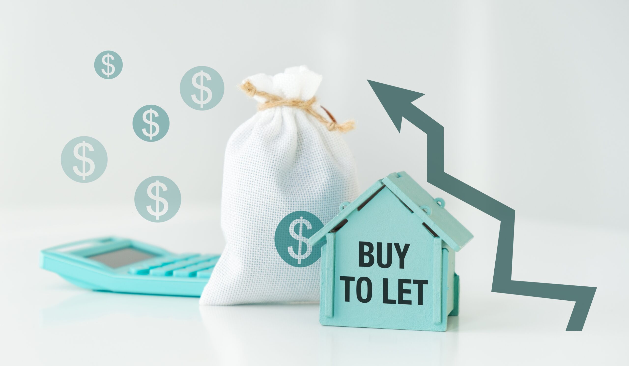 A model house with a sack of money behind it to illustrate finances associated with buy-to-lets