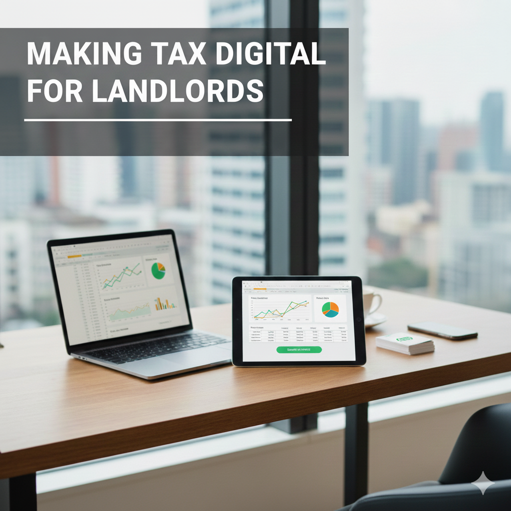 An image of a laptop and tablet with the sign 'making tax digital' above