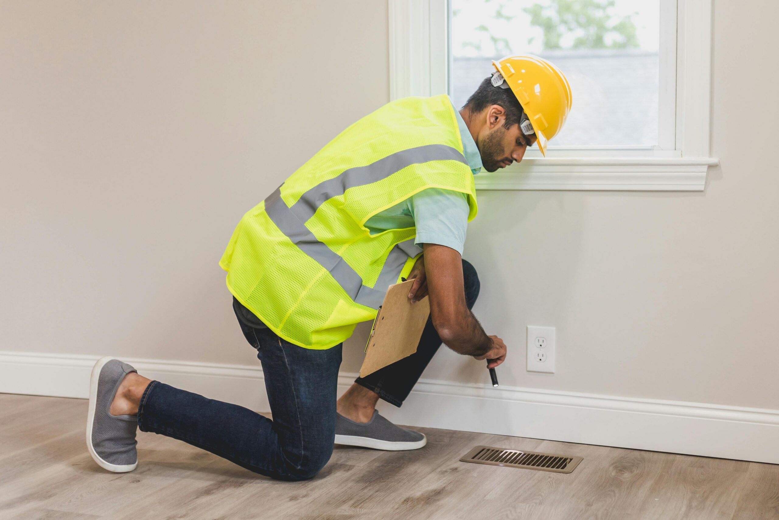 A maintenance professional fixing the plug socket